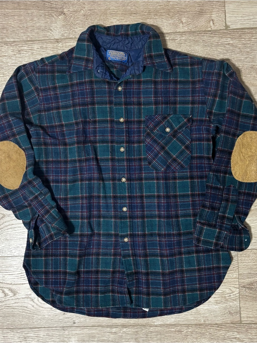 Vintage Pendleton Virgin Wool Plaid Button-Up Shirt with Elbow Patches